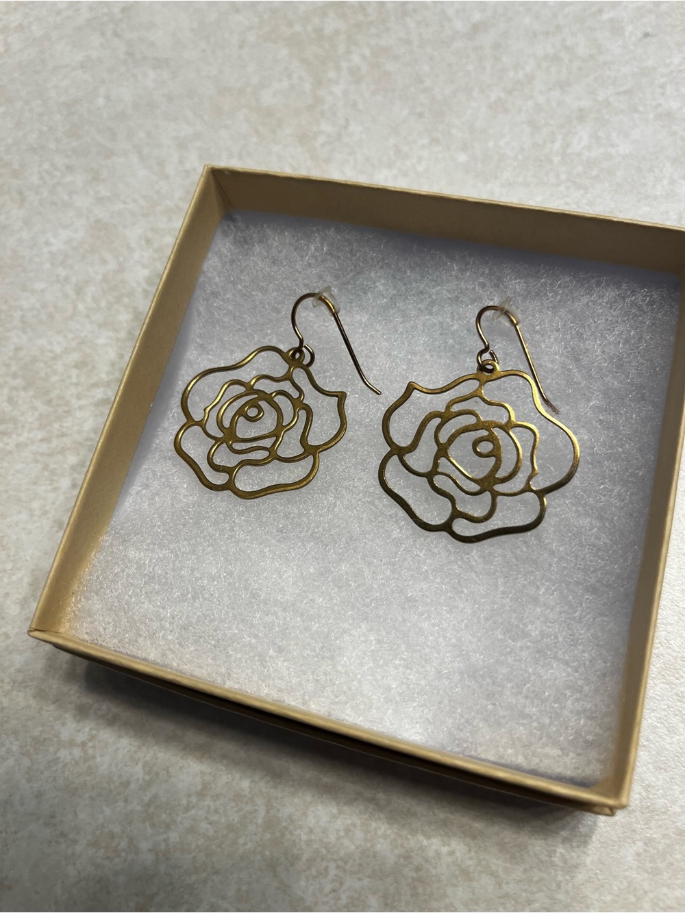 Gold Floral Outline Drop Earrings - Women's Jewelry